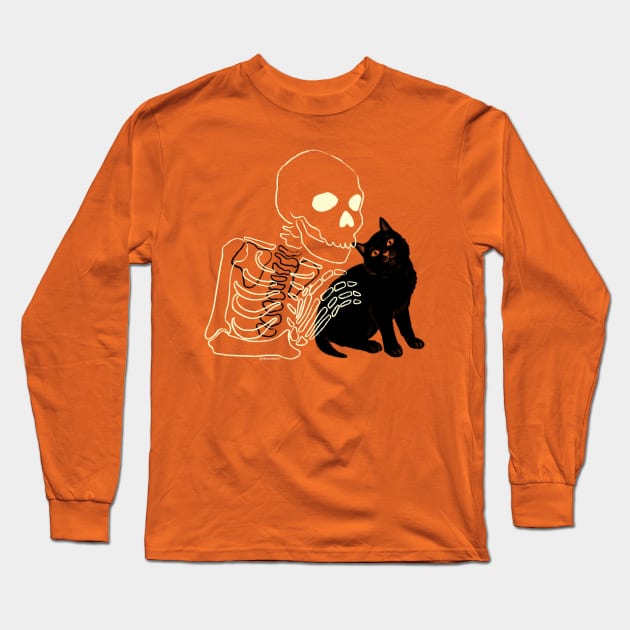 Skeleton and Kitten Long Sleeve T-Shirt by SarahWrightArt